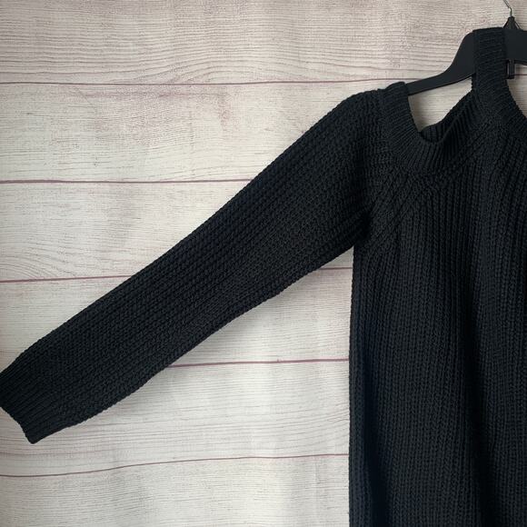 Cozy Casual Black Cold Shoulder Ribbed Knit Sweater Long Sleeves Size S/M - Picture 5 of 16